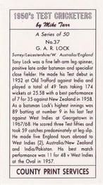1992 County Print Services 1950's Test Cricketers #37 Tony Lock Back
