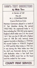 1992 County Print Services 1950's Test Cricketers #45 Nariman Contractor Back