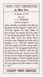 1992 County Print Services 1950's Test Cricketers #47 John Wardle Back