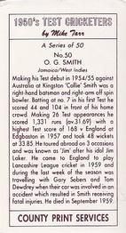 1992 County Print Services 1950's Test Cricketers #50 Collie Smith Back