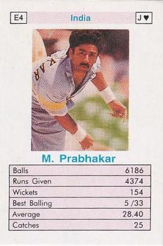 1996 Surana Top Trump ODI Cricket Bowlers #E4 Manoj Prabhakar Front