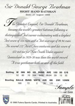 1996 Futera Limited Edition Sir Donald Bradman - Samples #NNO Don Bradman Back