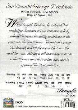 1996 Futera Limited Edition Sir Donald Bradman - Samples #DON Don Bradman Back