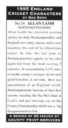 1995 County Print Services England Cricket Characters #14 Allan Lamb Back