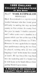 1995 County Print Services England Cricket Characters #17 Mark Ramprakash Back