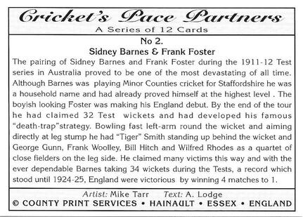 1995 County Print Services Cricket Pace Partners #2 Sidney Barnes / Frank Foster Back