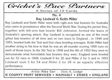 1995 County Print Services Cricket Pace Partners #4 Ray Lindwall / Keith Miller Back