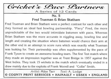 1995 County Print Services Cricket Pace Partners #5 Fred Trueman / Brian Statham Back