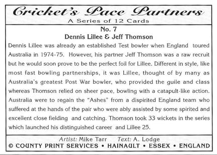 1995 County Print Services Cricket Pace Partners #7 Dennis Lillee / Jeff Thomson Back