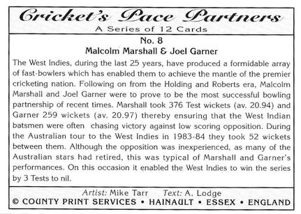 1995 County Print Services Cricket Pace Partners #8 Malcolm Marshall / Joel Garner Back
