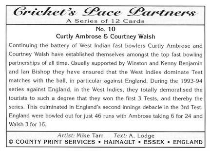 1995 County Print Services Cricket Pace Partners #10 Curtly Ambrose / Courtney Walsh Back