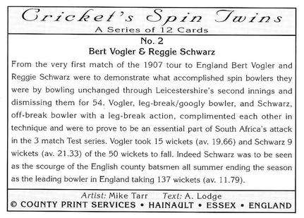 1995 County Print Services Cricket Spin Twins #2 Bert Vogler / Reggie Schwarz Back