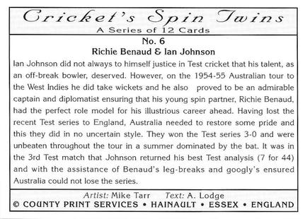 1995 County Print Services Cricket Spin Twins #6 Richie Benaud / Ian Johnson Back
