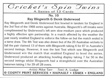 1995 County Print Services Cricket Spin Twins #10 Ray Illingworth / Derek Underwood Back