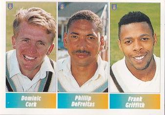 1995 Panini Cricket Stickers #5 Dominic Cork / Phillip DeFreitas / Frank Griffith Front