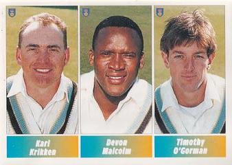 1995 Panini Cricket Stickers #6 Karl Krikken / Devon Malcolm / Timothy O'Gorman Front