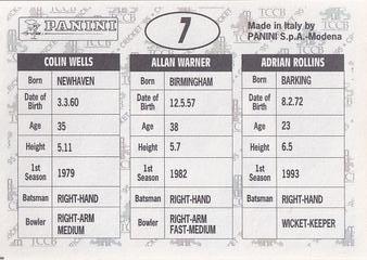 1995 Panini Cricket Stickers #7 Adrian Rollins / Alan Warner / Colin Wells Back