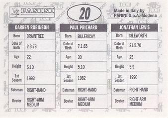 1995 Panini Cricket Stickers #20 Jonathan Lewis / Paul Prichard / Darren Robinson Back