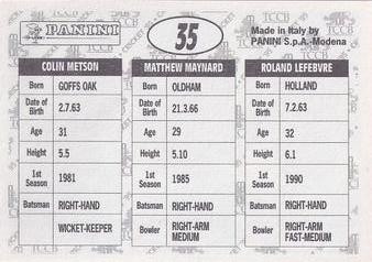 1995 Panini Cricket Stickers #35 Roland Lefebvre / Matthew Maynard / Colin Metson Back