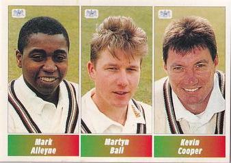 1995 Panini Cricket Stickers #40 Mark Alleyne / Martyn Ball / Kevin Cooper Front