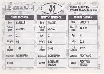 1995 Panini Cricket Stickers #41 Robert Dawson / Timothy Hancock / Dean Hodgson Back