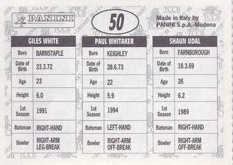 1995 Panini Cricket Stickers #50 Shaun Udal / Paul Whitaker / Giles White Back