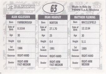 1995 Panini Cricket Stickers #63 Matthew Fleming / Dean Headley / Alan Igglesden Back