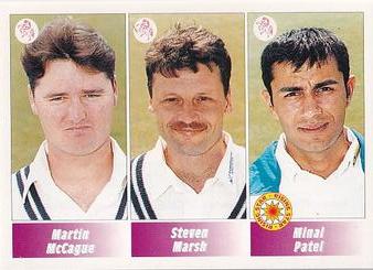 1995 Panini Cricket Stickers #64 Martin McCague / Steven Marsh / Minal Patel Front