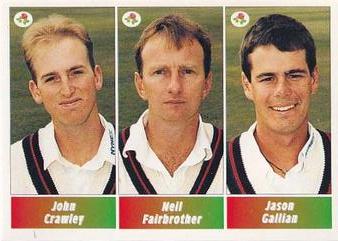 1995 Panini Cricket Stickers #70 John Crawley / Neil Fairbrother / Jason Gallian Front