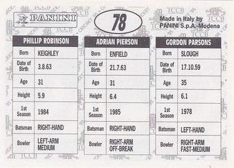1995 Panini Cricket Stickers #78 Gordon Parsons / Adrian Pierson / Phillip Robinson Back