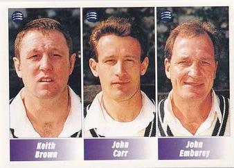 1995 Panini Cricket Stickers #100 Keith Brown / John Carr / John Emburey Front