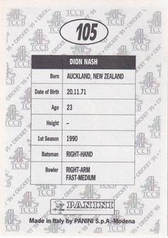 1995 Panini Cricket Stickers #105 Dion Nash Back