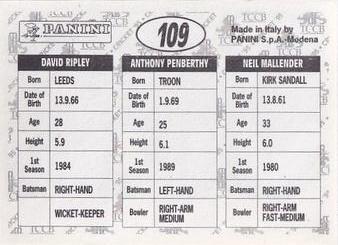 1995 Panini Cricket Stickers #109 Neil Mallender / Anthony Pemberthy / David Ripley Back