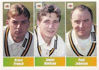 1995 Panini Cricket Stickers #115 Bruce French / James Hindson / Paul Johnson Front