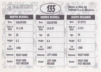 1995 Panini Cricket Stickers #135 Joseph Benjamin / Darren Bicknell / Martin Bicknell Back