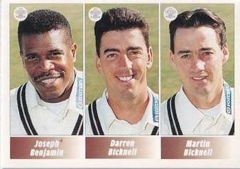 1995 Panini Cricket Stickers #135 Joseph Benjamin / Darren Bicknell / Martin Bicknell Front