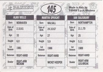 1995 Panini Cricket Stickers #145 Ian Salisbury / Martin Speight / Alan Wells Back