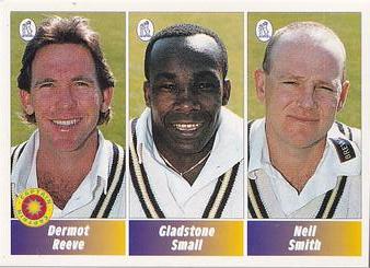 1995 Panini Cricket Stickers #151 Dermot Reeve / Gladstone Small / Neil Smith Front