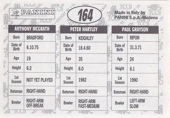1995 Panini Cricket Stickers #164 Paul Grayson / Peter Hartley / Anthony McGrath Back