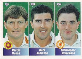 1995 Panini Cricket Stickers #165 Martyn Moxon / Mark Robinson / Christopher Silverwood Front