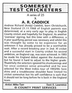 1994 County Print Services Somerset Test Cricketers #3 Andrew Caddick Back