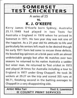 1994 County Print Services Somerset Test Cricketers #16 Kerry O'Keeffe Back