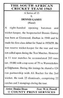 1994 County Print Services 1965 South African Cricket Team #9 Dennis Gamsy Back