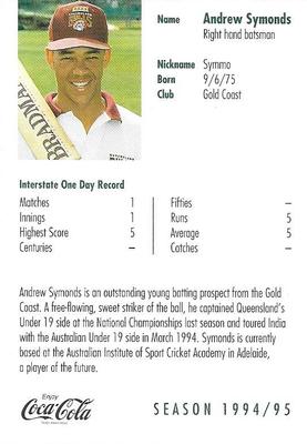 1994-95 Coca Cola Queensland Bulls Cricketers #NNO Andrew Symonds Back
