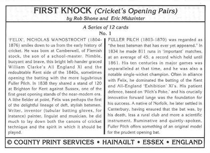 1994 County Print Services First Knock (Cricket Opening Pairs) #1 Fuller Pilch / Nicholas Wanostrocht Back