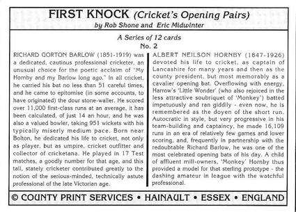 1994 County Print Services First Knock (Cricket Opening Pairs) #2 A.N. Hornby / R.G. Barlow Back