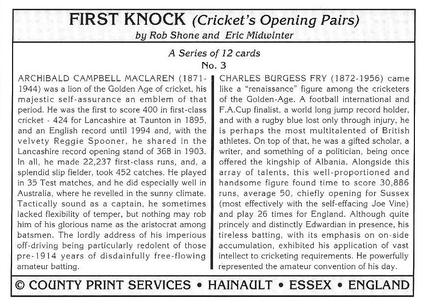 1994 County Print Services First Knock (Cricket Opening Pairs) #3 C.B. Fry / A.C. MacLaren Back