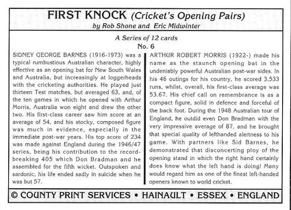1994 County Print Services First Knock (Cricket Opening Pairs) #6 A.R. Morris / S.G. Barnes Back