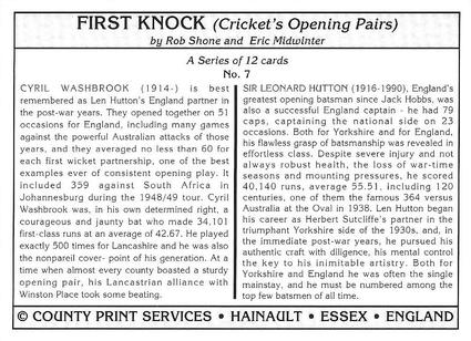 1994 County Print Services First Knock (Cricket Opening Pairs) #7 L. Hutton / C. Washbrook Back