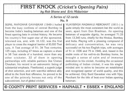 1994 County Print Services First Knock (Cricket Opening Pairs) #9 V.M. Merchant / S.M. Gavaskar Back